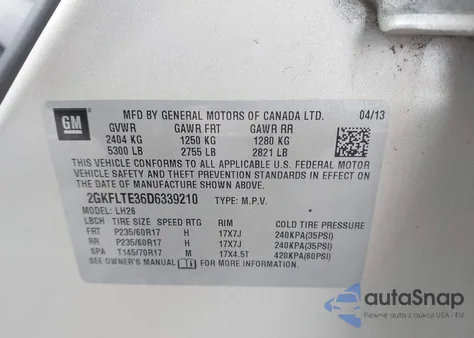 2013 GMC Terrain Sle-2 z USA, uszkodzony, nr VIN 2GKFLTE36D6339210